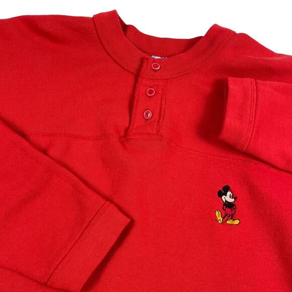 Vintage Disney Mickey Mouse Red Button Collar 80s Henley Sweatshirt Size Medium - Picture 2 of 7